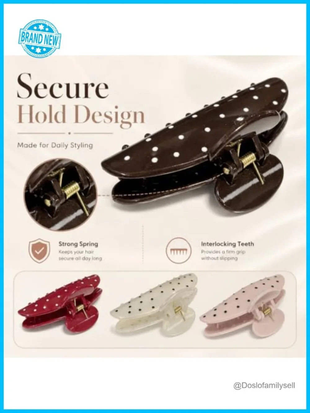 Large Half Moon Hair Claw Clip with Glitter & Enamel Dot Design, Non-Slip for